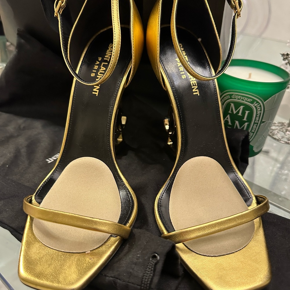 YSL Saint Laurent OPYUM GOLD Heels. Size 39 - Picture 13 of 14